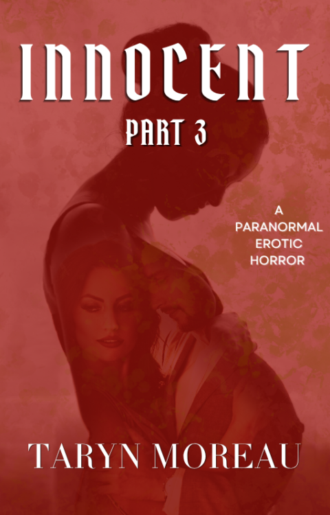 Innocent Part 3 cover. A red mottled cover with the silhouette of a pregnant young woman. An attractive man and woman embracing are superimposed inside the woman's silhouette.